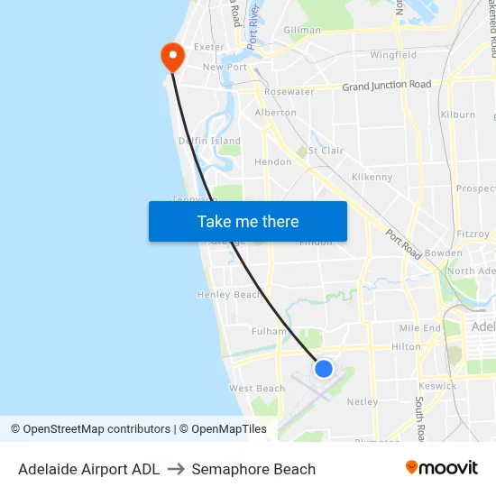 Adelaide Airport ADL to Semaphore Beach map