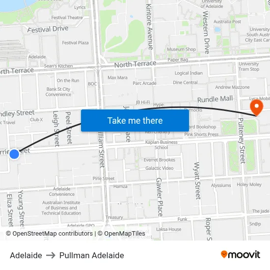 Adelaide to Pullman Adelaide map