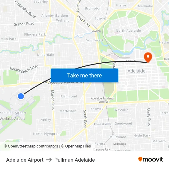 Adelaide Airport to Pullman Adelaide map