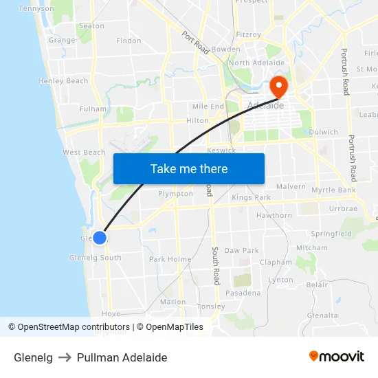 Glenelg to Pullman Adelaide map