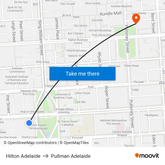 Hilton Adelaide to Pullman Adelaide map