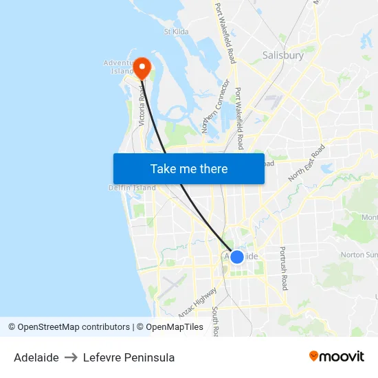 Adelaide to Lefevre Peninsula map