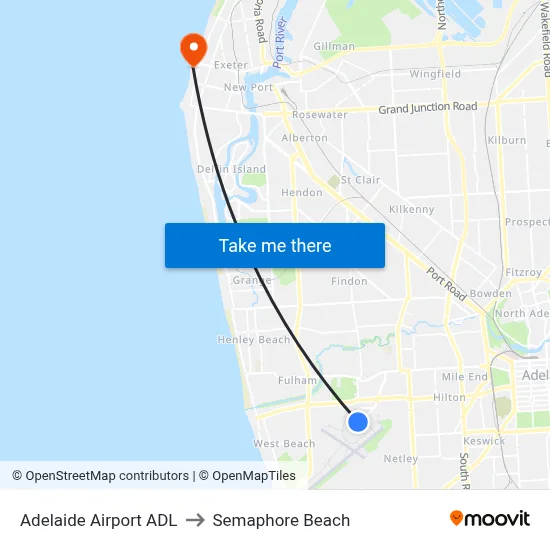 Adelaide Airport ADL to Semaphore Beach map
