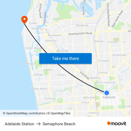 Adelaide Station to Semaphore Beach map