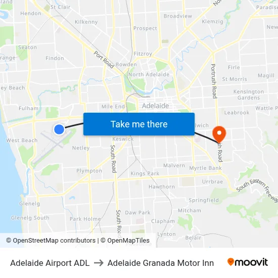 Adelaide Airport ADL to Adelaide Granada Motor Inn map