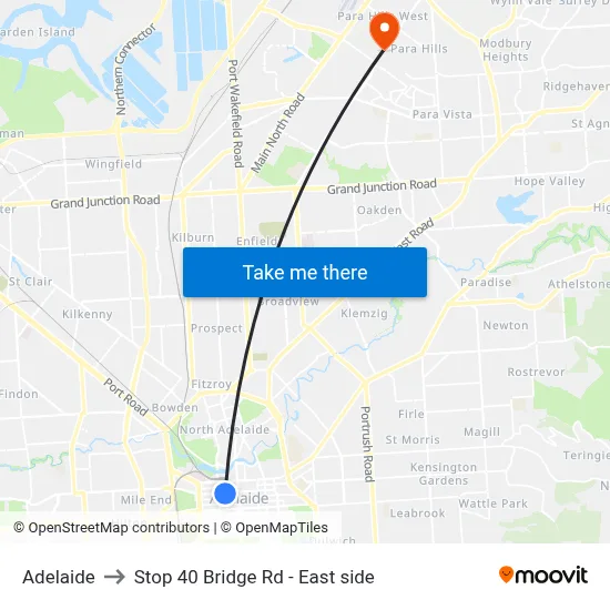 Adelaide to Stop 40 Bridge Rd - East side map