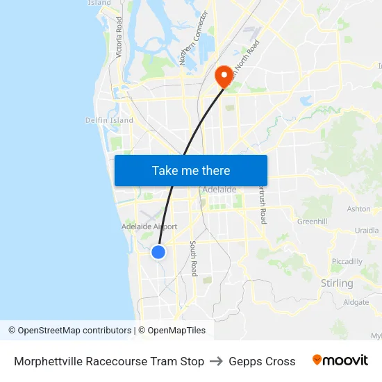 Morphettville Racecourse Tram Stop to Gepps Cross map