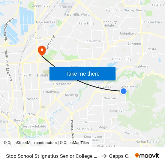 Stop School St Ignatius Senior College Manresa Ct to Gepps Cross map