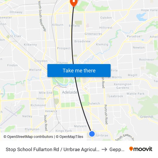 Stop School Fullarton Rd / Urrbrae Agricultural High School - West side to Gepps Cross map