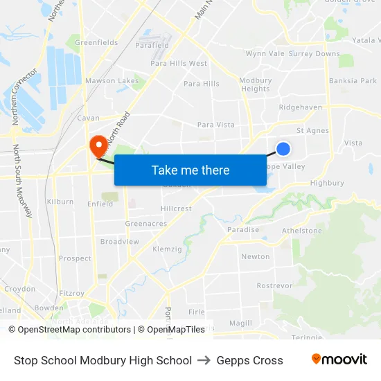Stop School Modbury High School to Gepps Cross map
