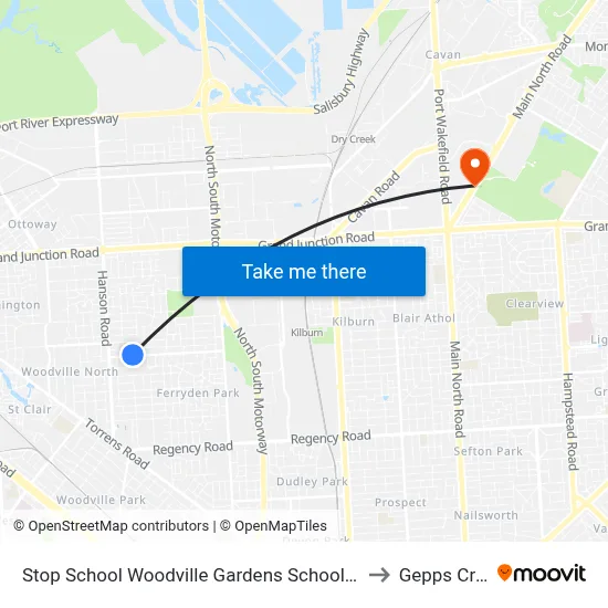 Stop School Woodville Gardens School Ridley Gr to Gepps Cross map