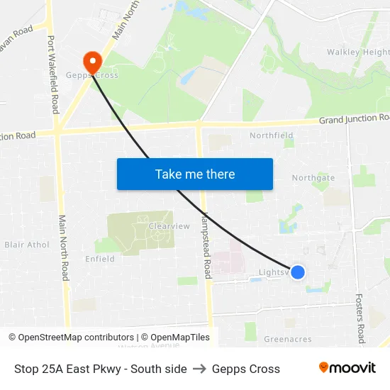 Stop 25A East Pkwy - South side to Gepps Cross map