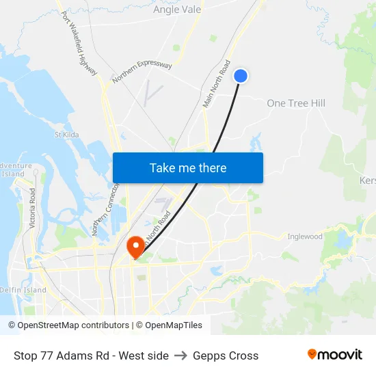 Stop 77 Adams Rd - West side to Gepps Cross map