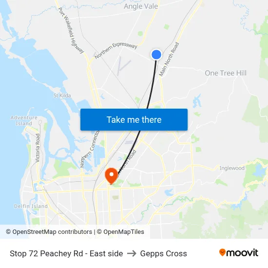 Stop 72 Peachey Rd - East side to Gepps Cross map
