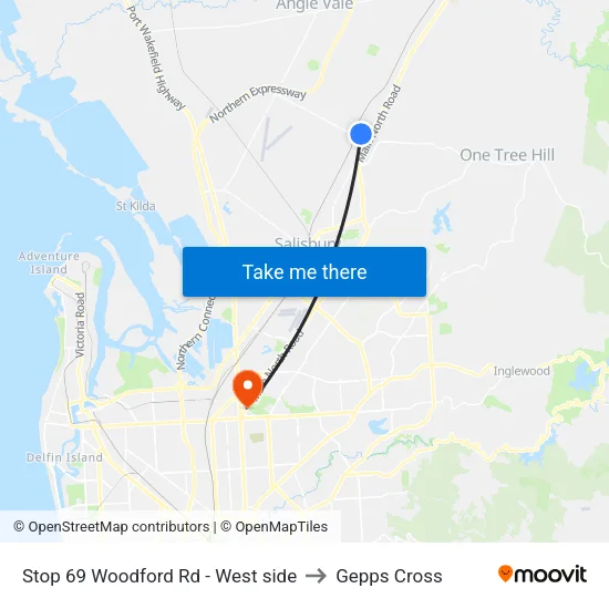 Stop 69 Woodford Rd - West side to Gepps Cross map