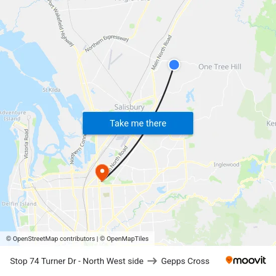 Stop 74 Turner Dr - North West side to Gepps Cross map