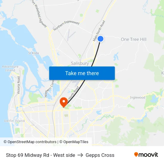 Stop 69 Midway Rd - West side to Gepps Cross map