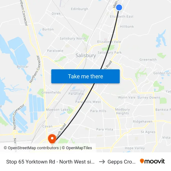 Stop 65 Yorktown Rd - North West side to Gepps Cross map