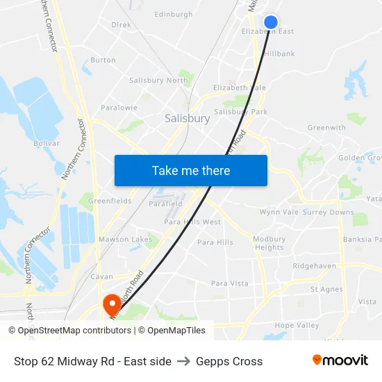 Stop 62 Midway Rd - East side to Gepps Cross map