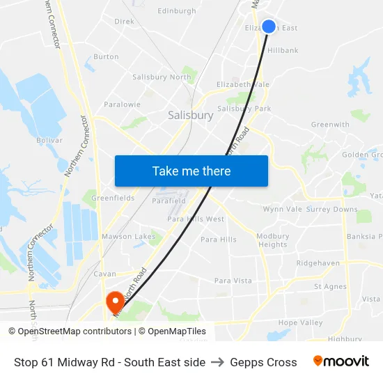 Stop 61 Midway Rd - South East side to Gepps Cross map
