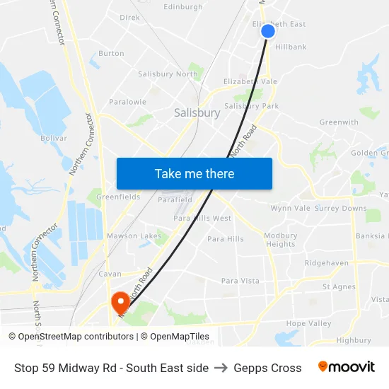 Stop 59 Midway Rd - South East side to Gepps Cross map