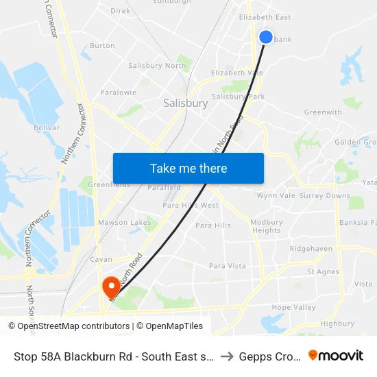 Stop 58A Blackburn Rd - South East side to Gepps Cross map