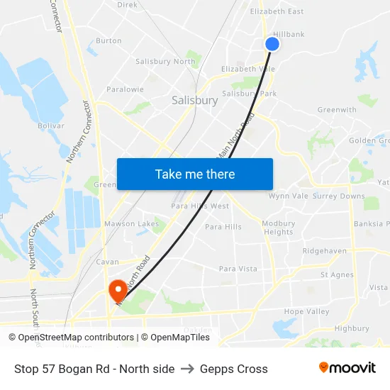 Stop 57 Bogan Rd - North side to Gepps Cross map