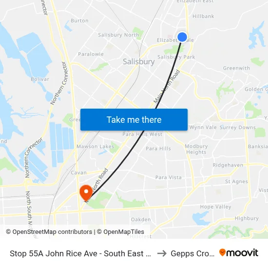 Stop 55A John Rice Ave - South East side to Gepps Cross map