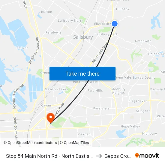 Stop 54 Main North Rd - North East side to Gepps Cross map