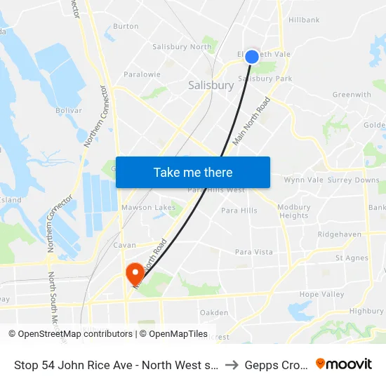Stop 54 John Rice Ave - North West side to Gepps Cross map