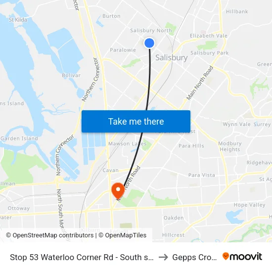 Stop 53 Waterloo Corner Rd - South side to Gepps Cross map