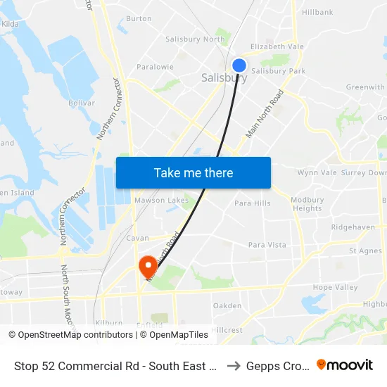 Stop 52 Commercial Rd - South East side to Gepps Cross map