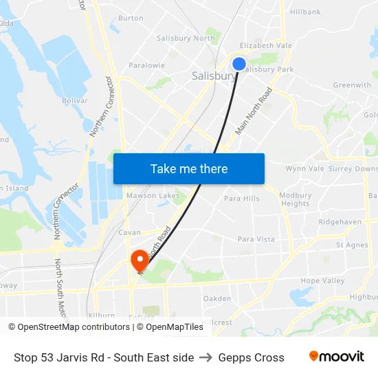Stop 53 Jarvis Rd - South East side to Gepps Cross map