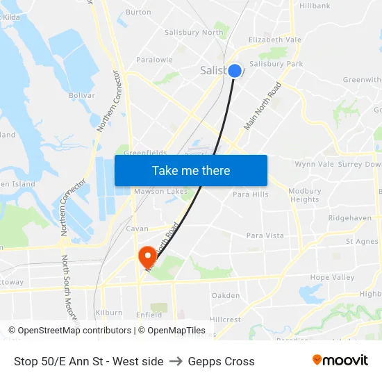 Stop 50/E Ann St - West side to Gepps Cross map