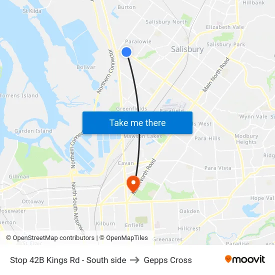Stop 42B Kings Rd - South side to Gepps Cross map