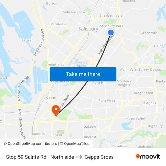 Stop 59 Saints Rd - North side to Gepps Cross map