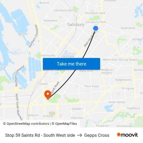 Stop 59 Saints Rd - South West side to Gepps Cross map