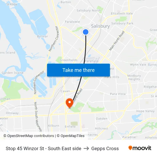 Stop 45 Winzor St - South East side to Gepps Cross map