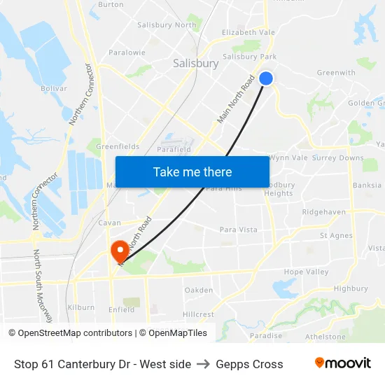 Stop 61 Canterbury Dr - West side to Gepps Cross map