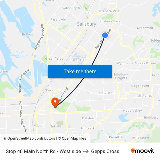 Stop 48 Main North Rd - West side to Gepps Cross map