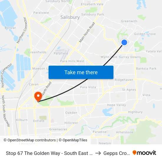 Stop 67 The Golden Way - South East side to Gepps Cross map