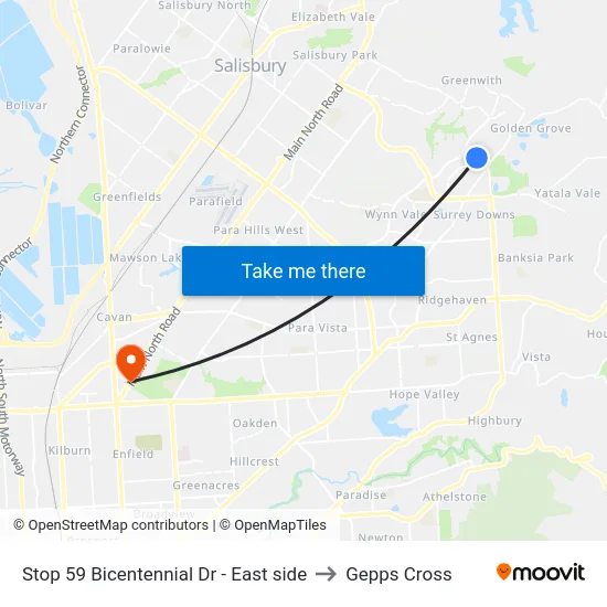 Stop 59 Bicentennial Dr - East side to Gepps Cross map
