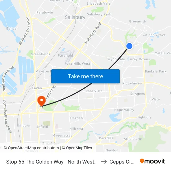Stop 65 The Golden Way - North West side to Gepps Cross map