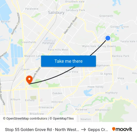 Stop 55 Golden Grove Rd - North West side to Gepps Cross map