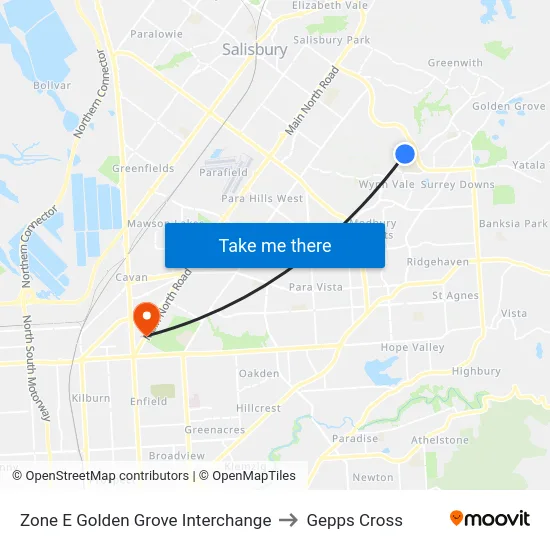 Zone E Golden Grove Interchange to Gepps Cross map