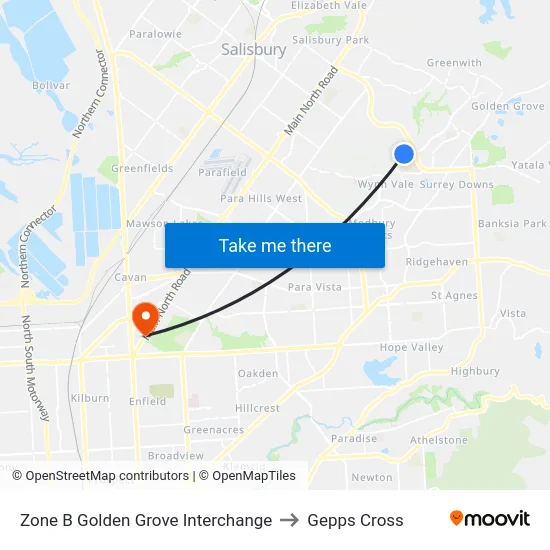 Zone B Golden Grove Interchange to Gepps Cross map