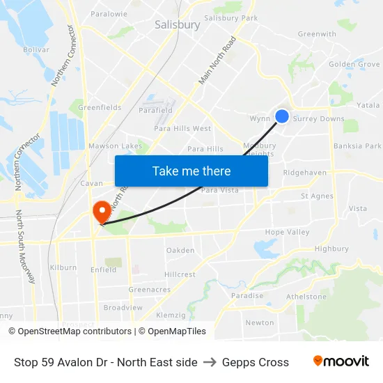 Stop 59 Avalon Dr - North East side to Gepps Cross map