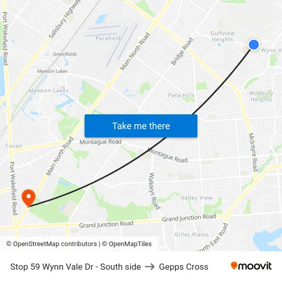 Stop 59 Wynn Vale Dr - South side to Gepps Cross map