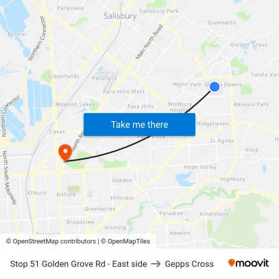 Stop 51 Golden Grove Rd - East side to Gepps Cross map