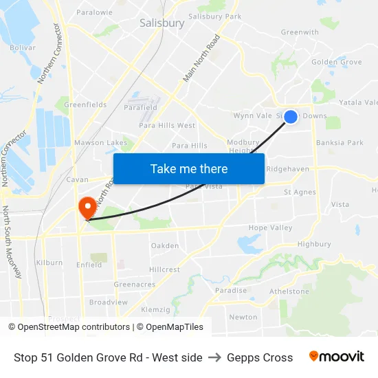 Stop 51 Golden Grove Rd - West side to Gepps Cross map